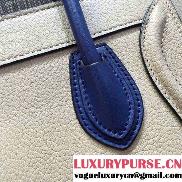 Celine Luggage Nano Tote Bag in Original Grained Leather Beige/Royal Blue 2016
