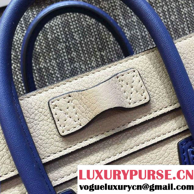 Celine Luggage Nano Tote Bag in Original Grained Leather Beige/Royal Blue 2016