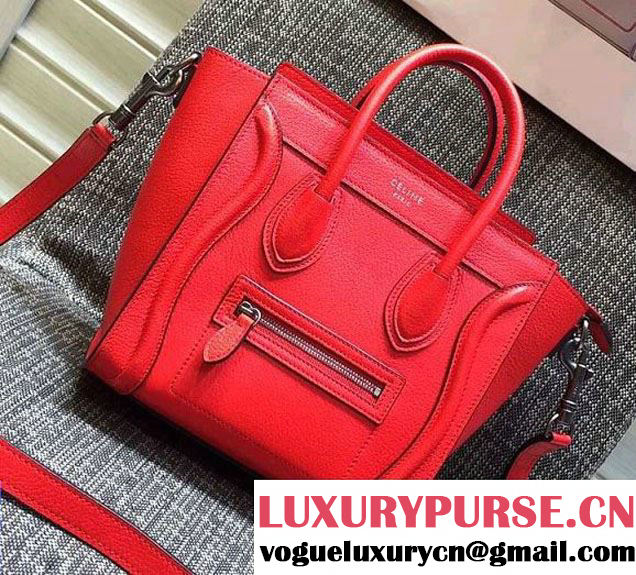 Celine Luggage Nano Tote Bag in Original Goatskin Leather Cerise 2016