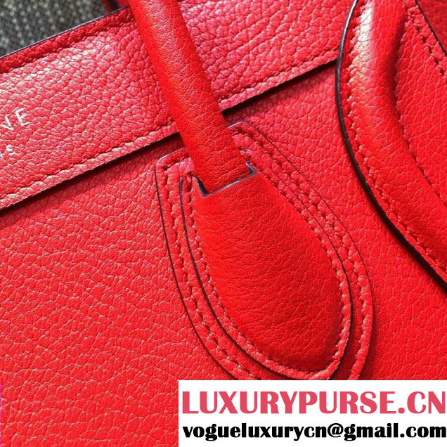 Celine Luggage Nano Tote Bag in Original Goatskin Leather Cerise 2016