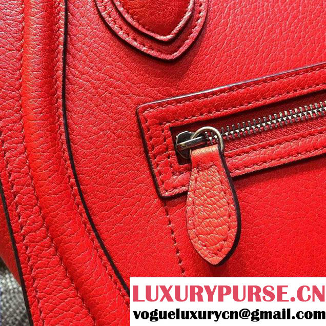 Celine Luggage Nano Tote Bag in Original Goatskin Leather Cerise 2016