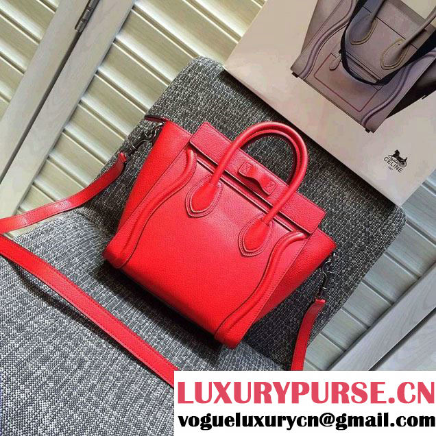 Celine Luggage Nano Tote Bag in Original Goatskin Leather Cerise 2016