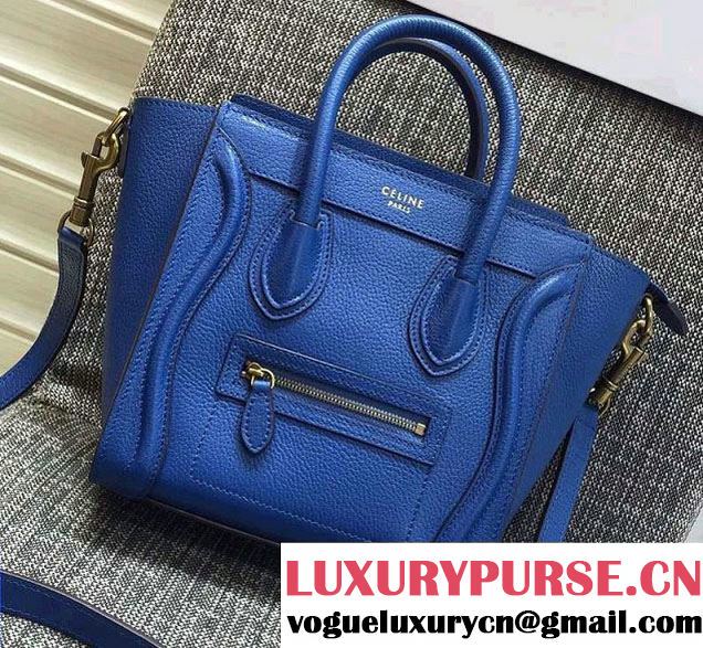 Celine Luggage Nano Tote Bag in Original Goatskin Leather Blue 2016