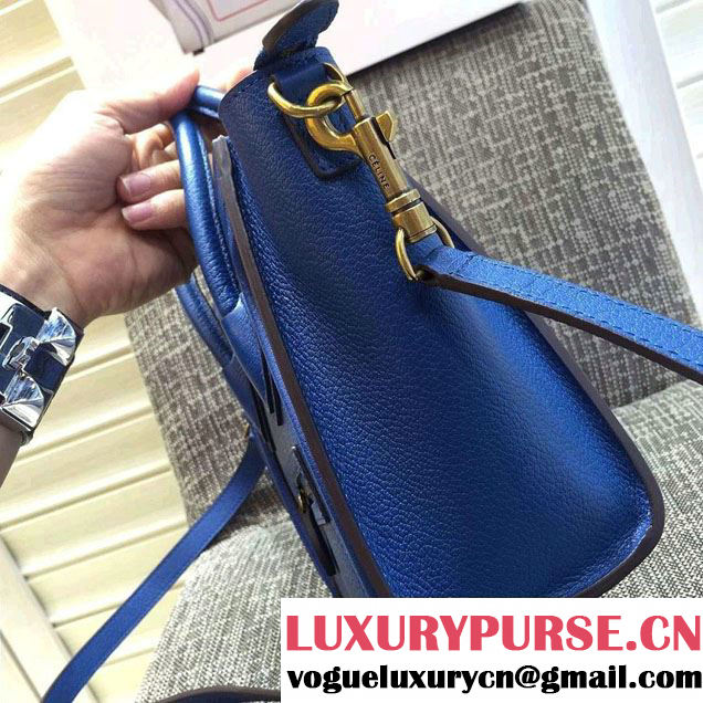 Celine Luggage Nano Tote Bag in Original Goatskin Leather Blue 2016