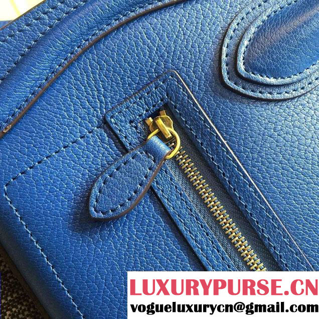 Celine Luggage Nano Tote Bag in Original Goatskin Leather Blue 2016