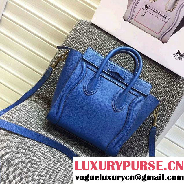 Celine Luggage Nano Tote Bag in Original Goatskin Leather Blue 2016