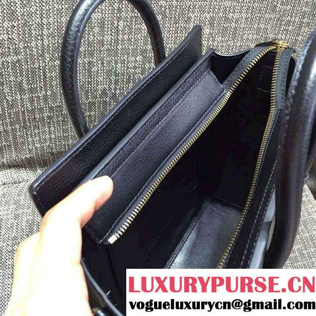 Celine Luggage Nano Tote Bag in Original Goatskin Leather Black 2016