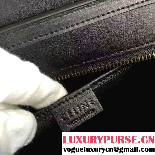 Celine Luggage Nano Tote Bag in Original Leather Black/Grained Beige/Suede Purple