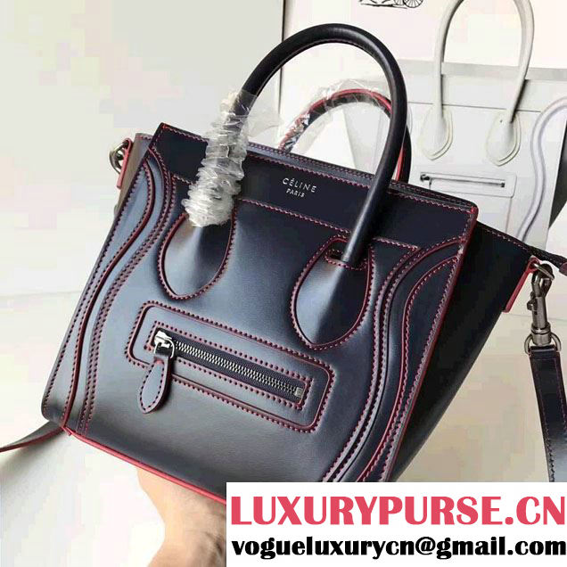 Celine Luggage Nano Tote Bag In Original Calfskin Leather Sapphire/Red 2017