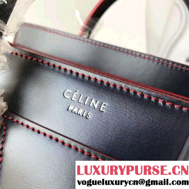 Celine Luggage Nano Tote Bag In Original Calfskin Leather Sapphire/Red 2017
