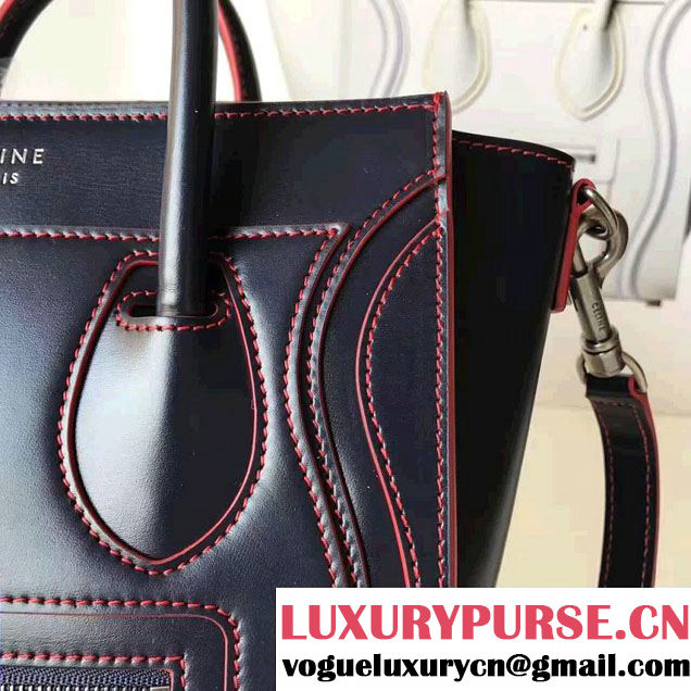 Celine Luggage Nano Tote Bag In Original Calfskin Leather Sapphire/Red 2017