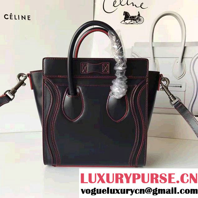 Celine Luggage Nano Tote Bag In Original Calfskin Leather Sapphire/Red 2017