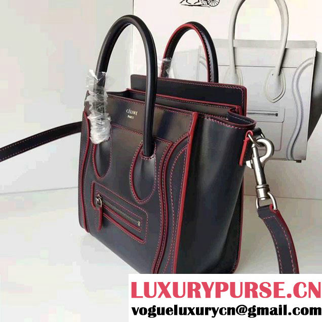 Celine Luggage Nano Tote Bag In Original Calfskin Leather Sapphire/Red 2017