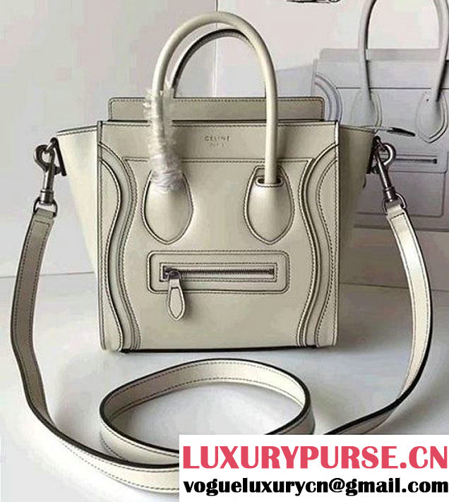 Celine Luggage Nano Tote Bag In Original Calfskin Leather White 2017