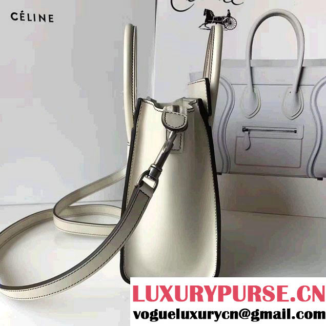 Celine Luggage Nano Tote Bag In Original Calfskin Leather White 2017