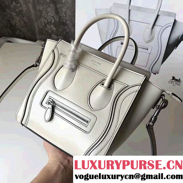 Celine Luggage Nano Tote Bag In Original Calfskin Leather White 2017