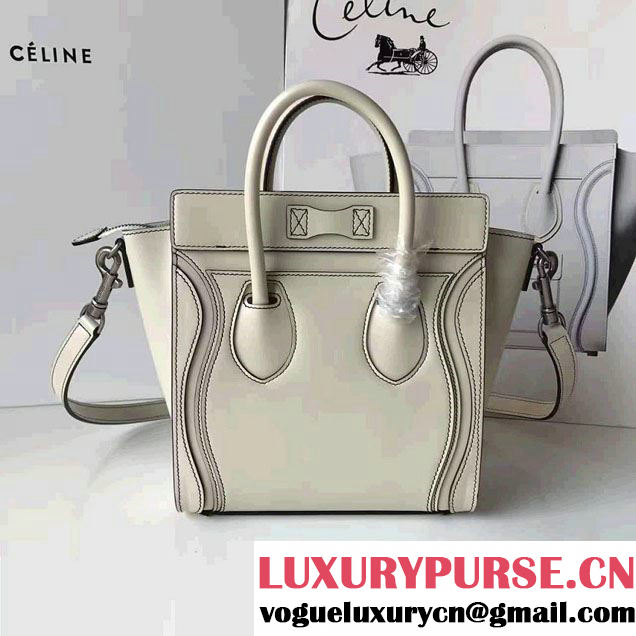 Celine Luggage Nano Tote Bag In Original Calfskin Leather White 2017