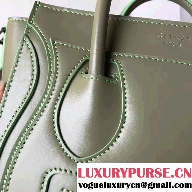 Celine Luggage Nano Tote Bag In Original Calfskin Leather Olive 2017
