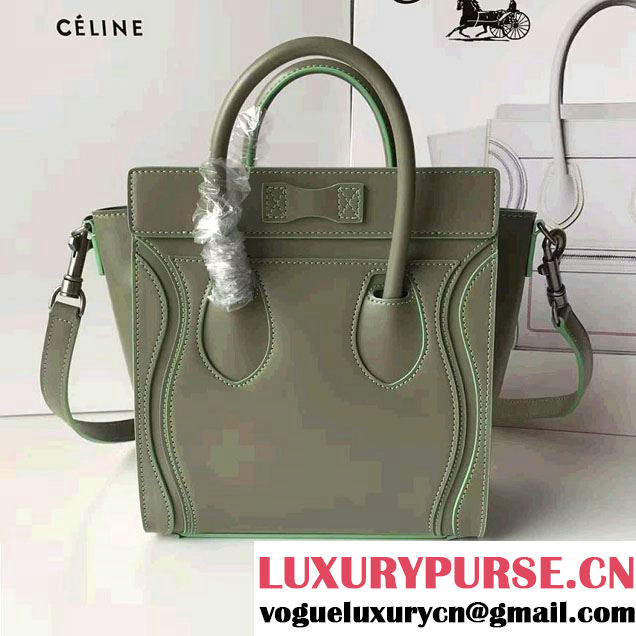 Celine Luggage Nano Tote Bag In Original Calfskin Leather Olive 2017