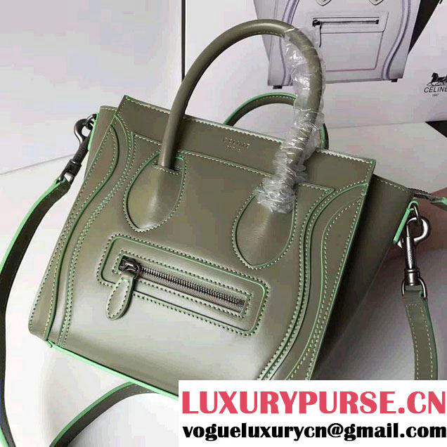 Celine Luggage Nano Tote Bag In Original Calfskin Leather Olive 2017
