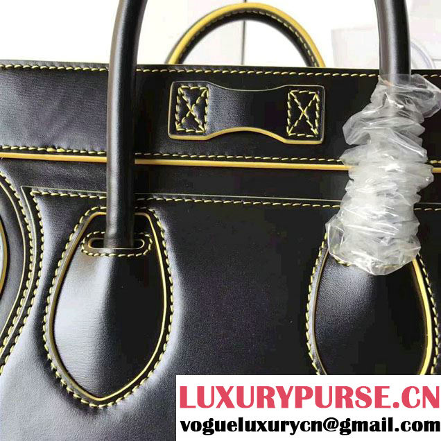 Celine Luggage Nano Tote Bag In Original Calfskin Leather  Black/Yellow 2017