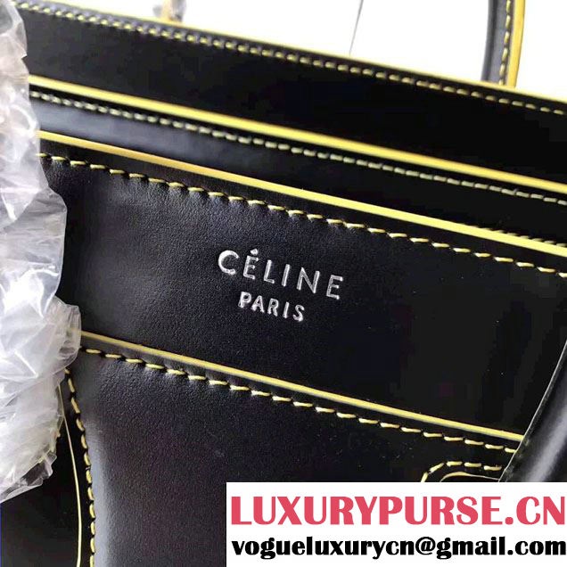 Celine Luggage Nano Tote Bag In Original Calfskin Leather  Black/Yellow 2017
