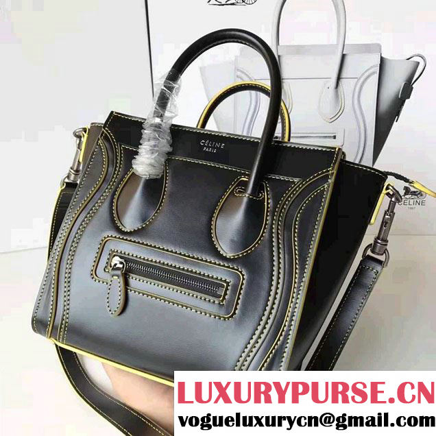 Celine Luggage Nano Tote Bag In Original Calfskin Leather  Black/Yellow 2017
