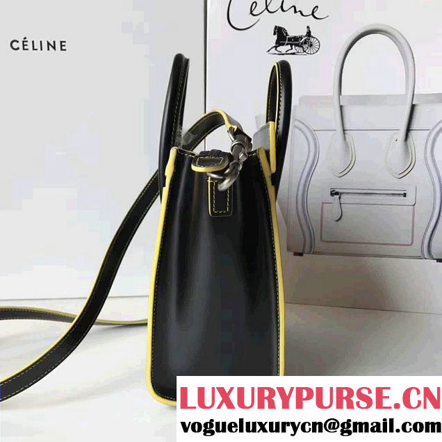 Celine Luggage Nano Tote Bag In Original Calfskin Leather  Black/Yellow 2017