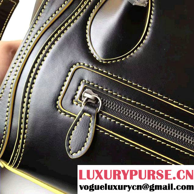 Celine Luggage Nano Tote Bag In Original Calfskin Leather  Black/Yellow 2017