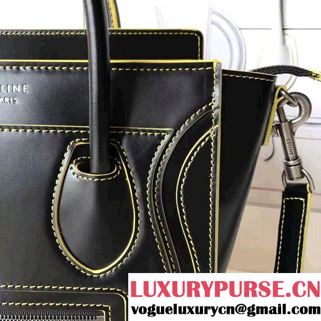 Celine Luggage Nano Tote Bag In Original Calfskin Leather  Black/Yellow 2017