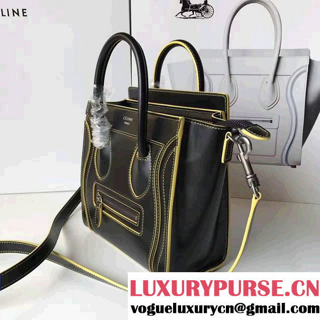Celine Luggage Nano Tote Bag In Original Calfskin Leather  Black/Yellow 2017
