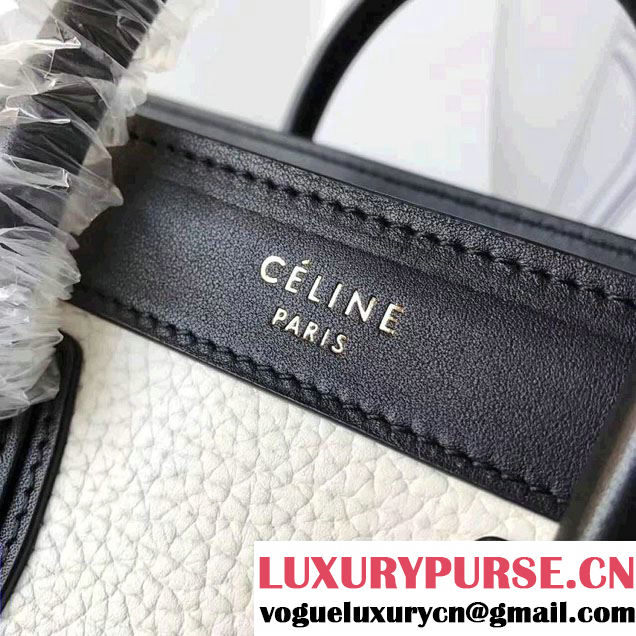 Celine Luggage Nano Tote Bag In Grained Leather  Black/White/Blue 2017