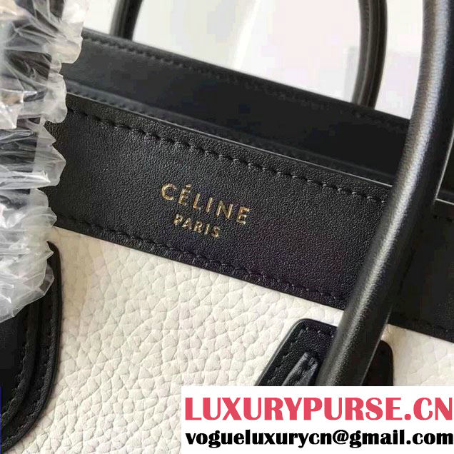 Celine Luggage Nano Tote Bag In Grained Leather  Black/White/Blue 2017
