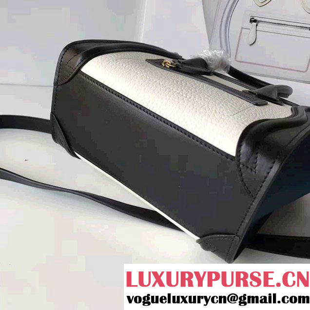 Celine Luggage Nano Tote Bag In Grained Leather  Black/White/Blue 2017