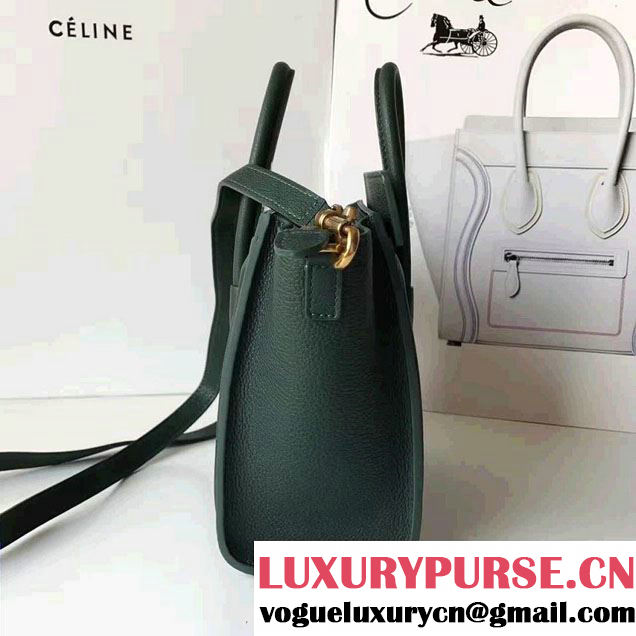 Celine Luggage Nano Tote Bag In Grained Leather Dark Green 2017