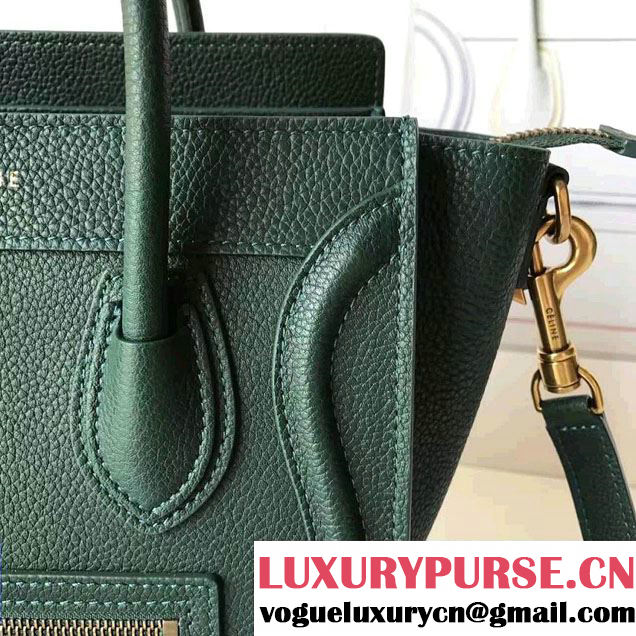 Celine Luggage Nano Tote Bag In Grained Leather Dark Green 2017