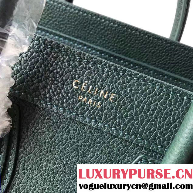 Celine Luggage Nano Tote Bag In Grained Leather Dark Green 2017
