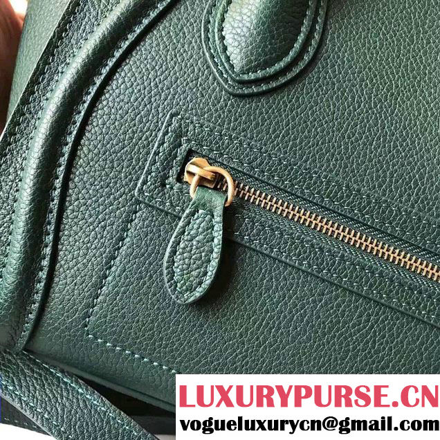 Celine Luggage Nano Tote Bag In Grained Leather Dark Green 2017