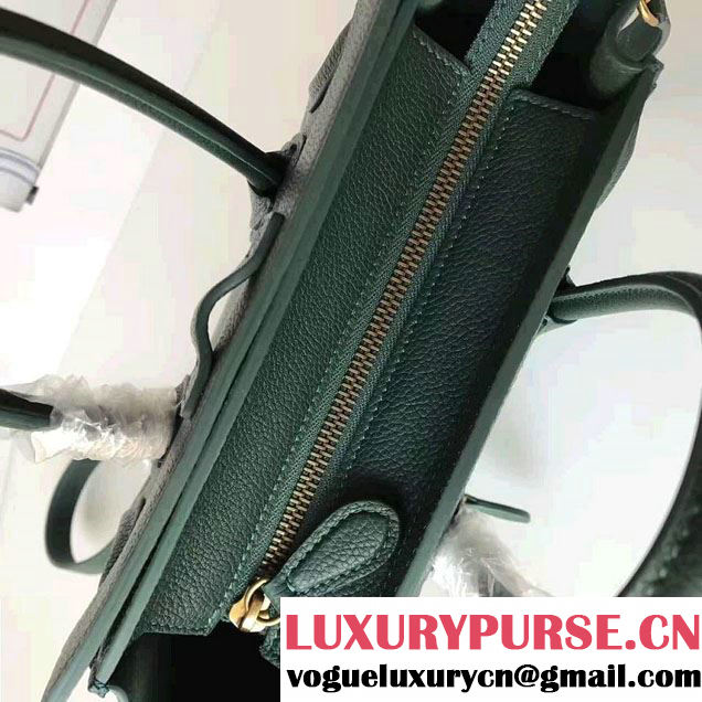 Celine Luggage Nano Tote Bag In Grained Leather Dark Green 2017