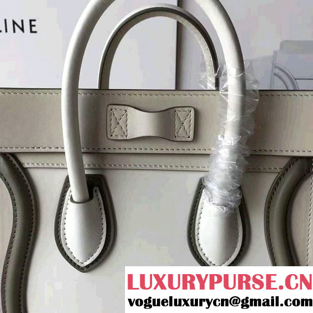 Celine Luggage Nano Tote Bag In Original Calfskin Leather Ivory/Dark Green