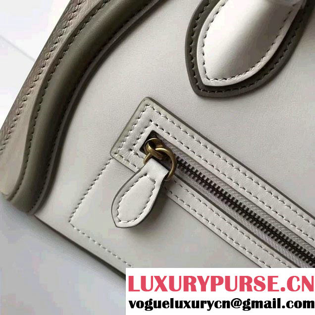 Celine Luggage Nano Tote Bag In Original Calfskin Leather Ivory/Dark Green