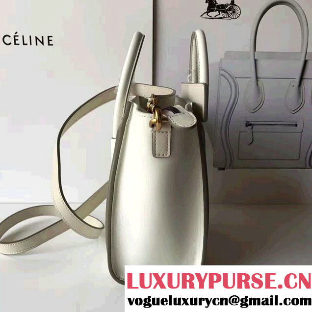 Celine Luggage Nano Tote Bag In Original Calfskin Leather Ivory/Dark Green