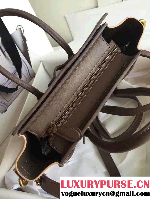 Celine Luggage Nano Tote Bag In Original Calfskin Leather White/Chocolate/Yellow  2017