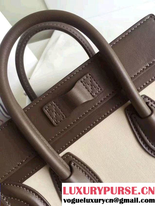 Celine Luggage Nano Tote Bag In Original Calfskin Leather White/Chocolate/Yellow  2017