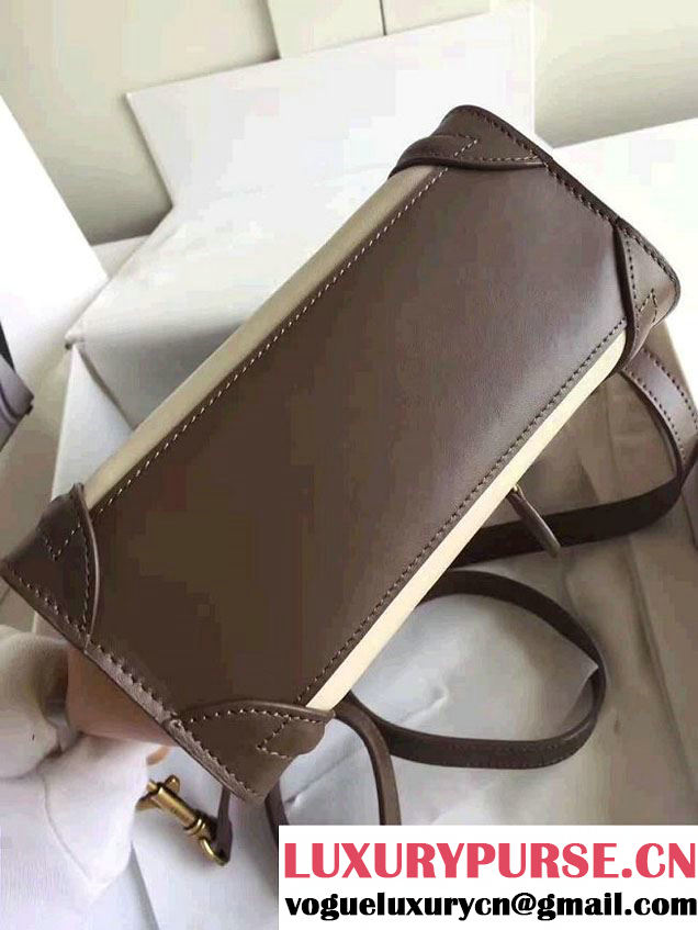 Celine Luggage Nano Tote Bag In Original Calfskin Leather White/Chocolate/Yellow  2017