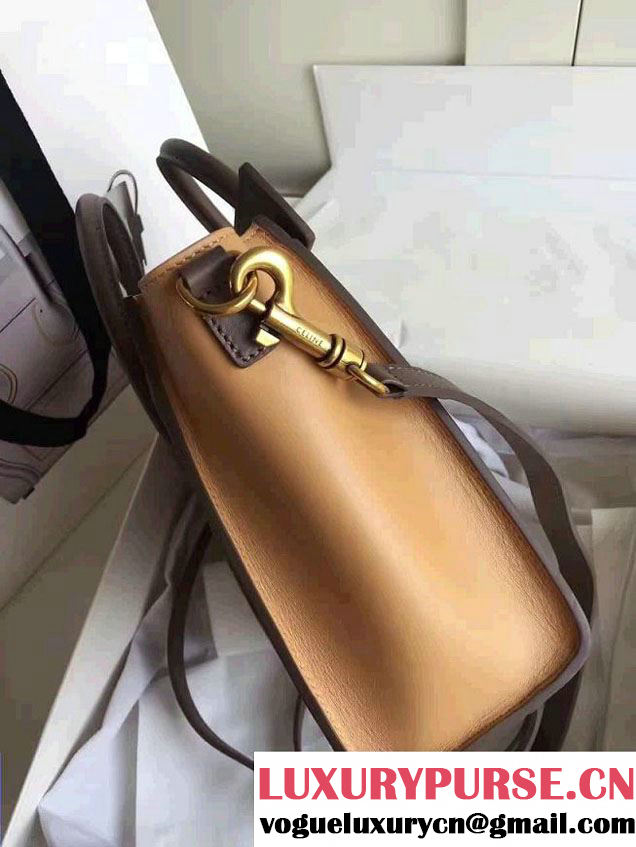 Celine Luggage Nano Tote Bag In Original Calfskin Leather White/Chocolate/Yellow  2017