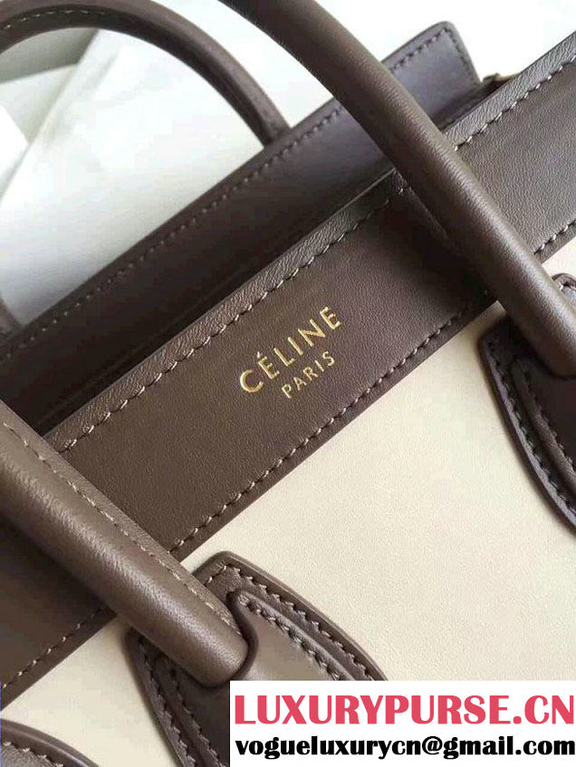 Celine Luggage Nano Tote Bag In Original Calfskin Leather White/Chocolate/Yellow  2017
