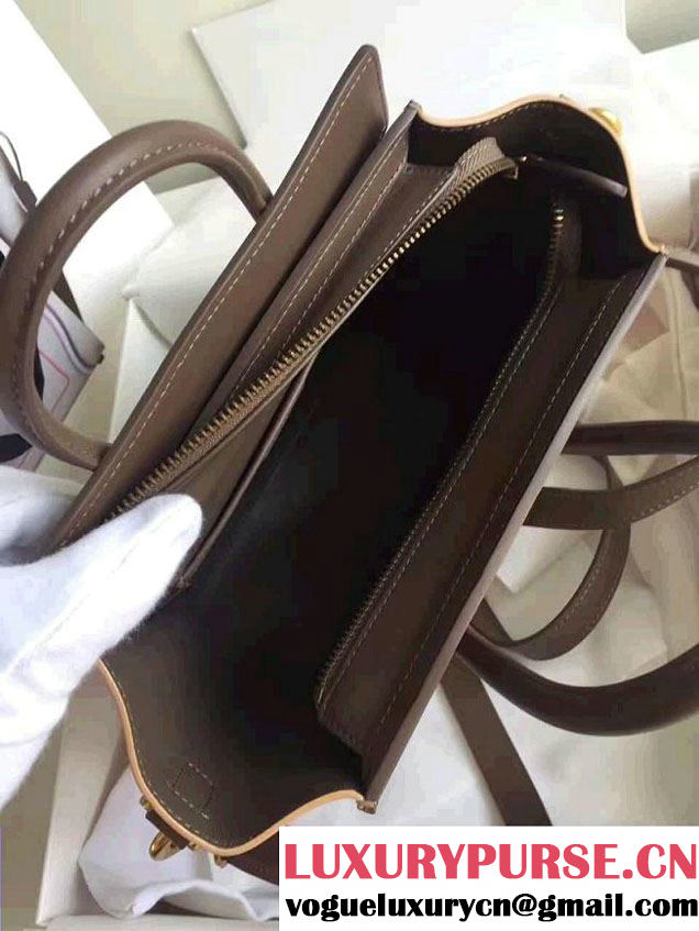 Celine Luggage Nano Tote Bag In Original Calfskin Leather White/Chocolate/Yellow  2017