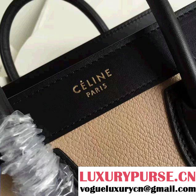 Celine Luggage Nano Tote Bag In Original Grained Leather Chocolate/Black/Orange 2017