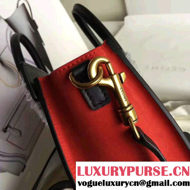 Celine Luggage Nano Tote Bag In Original Grained Leather Chocolate/Black/Orange 2017